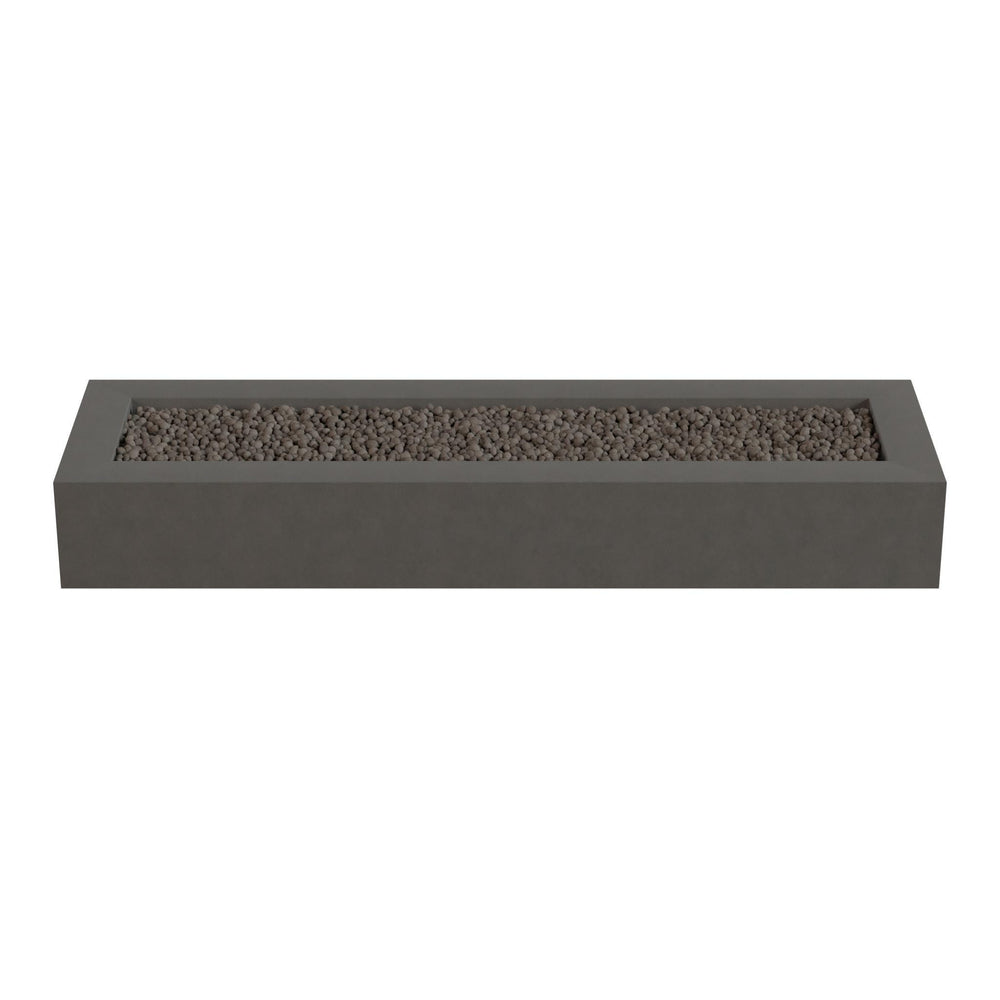 A rectangular gray planter with a gravel or pebble bed in the center.