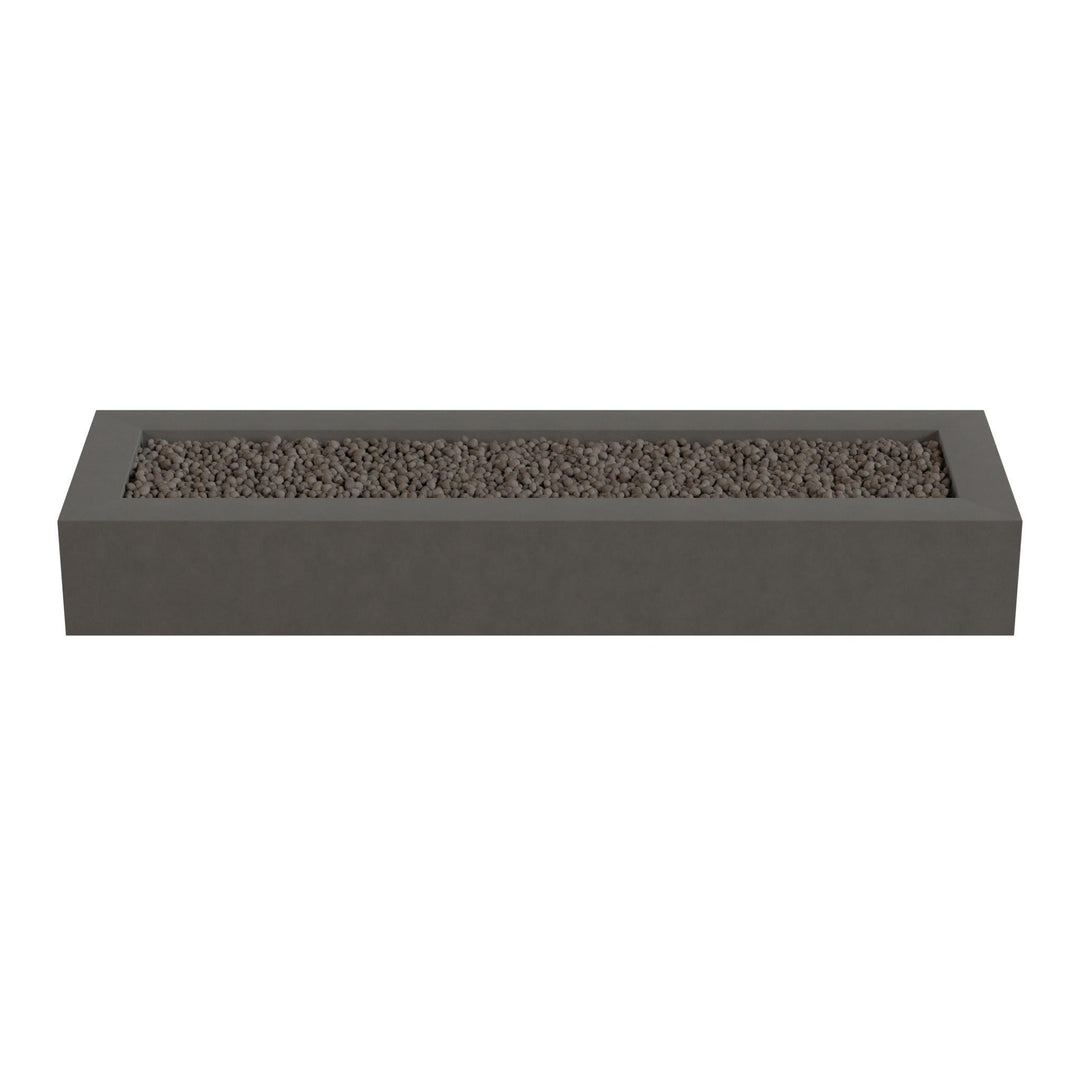 A rectangular gray planter with a gravel or pebble bed in the center.