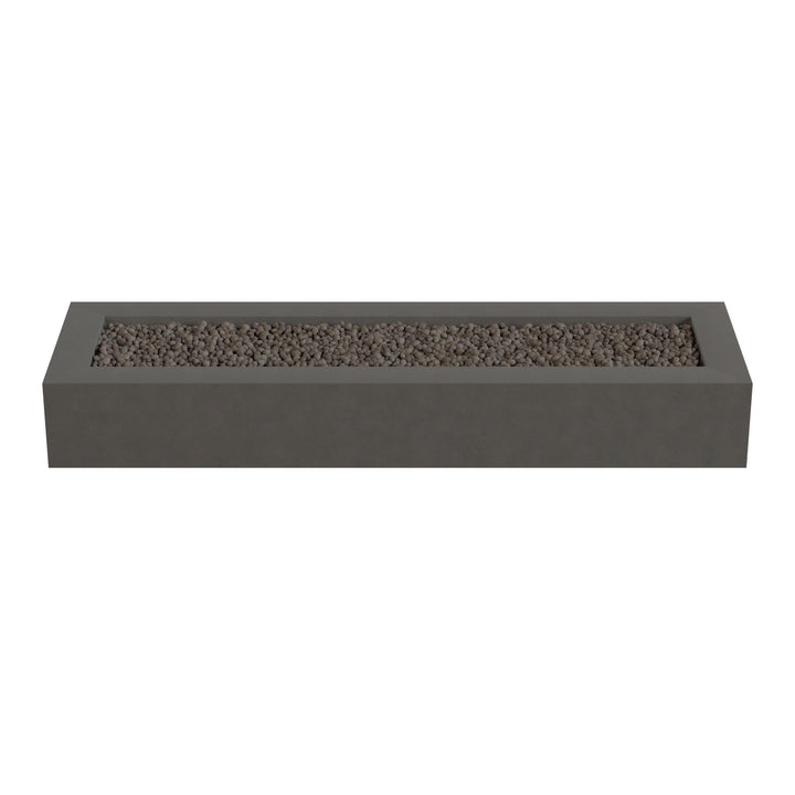 A rectangular gray planter with a gravel or pebble bed in the center.