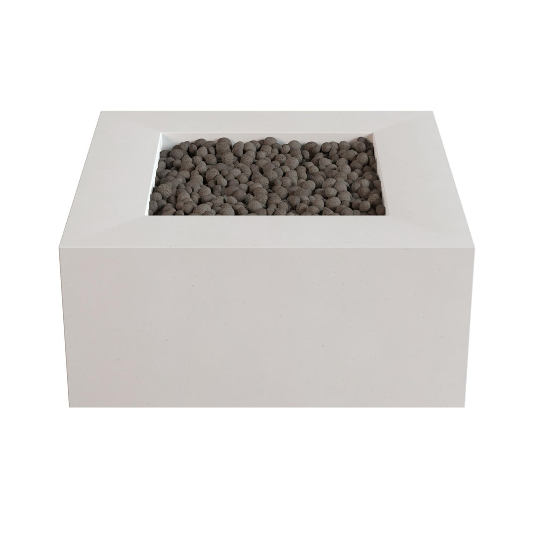 a white rectangular container filled with small gray stones or pebbles.