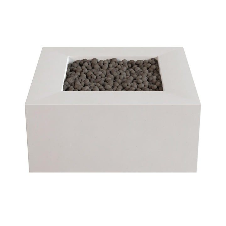 a white rectangular container filled with small gray stones or pebbles.