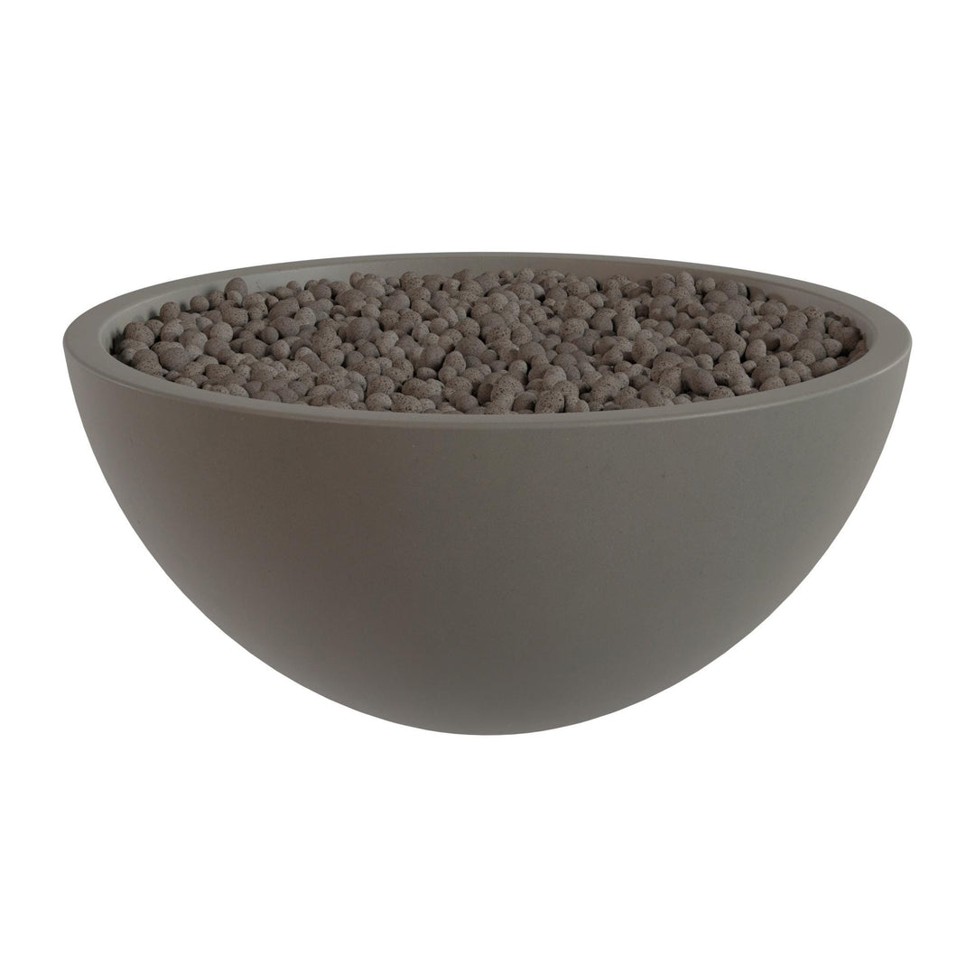 A gray bowl filled with small, round objects, likely pebbles or stones, is shown against a white background.