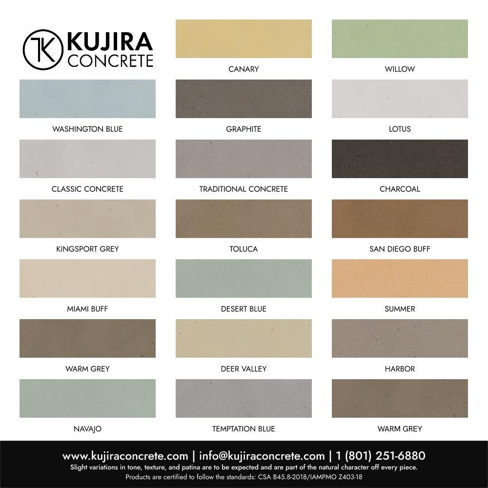 The image is a color palette for different types of concrete, including various shades of gray, brown, and beige.