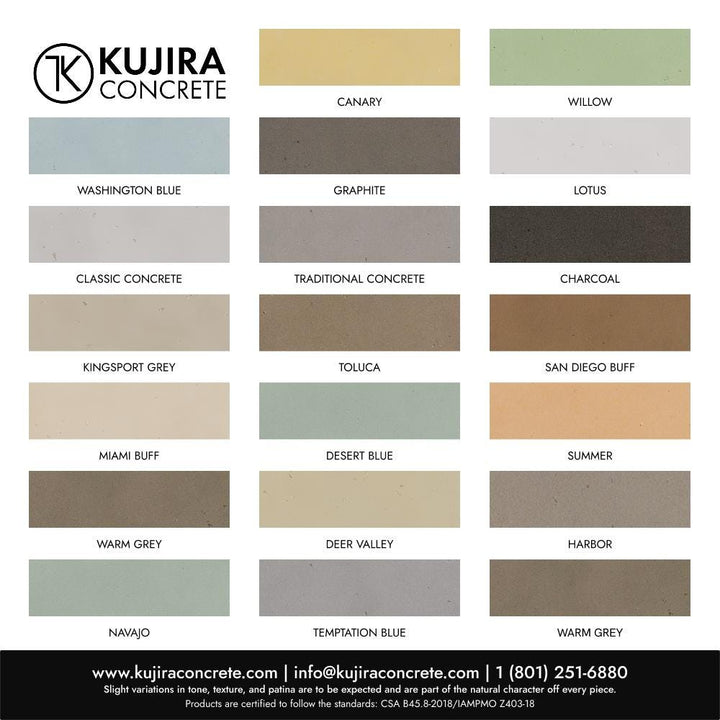 The image is a color palette for different types of concrete, including various shades of gray, brown, and beige.