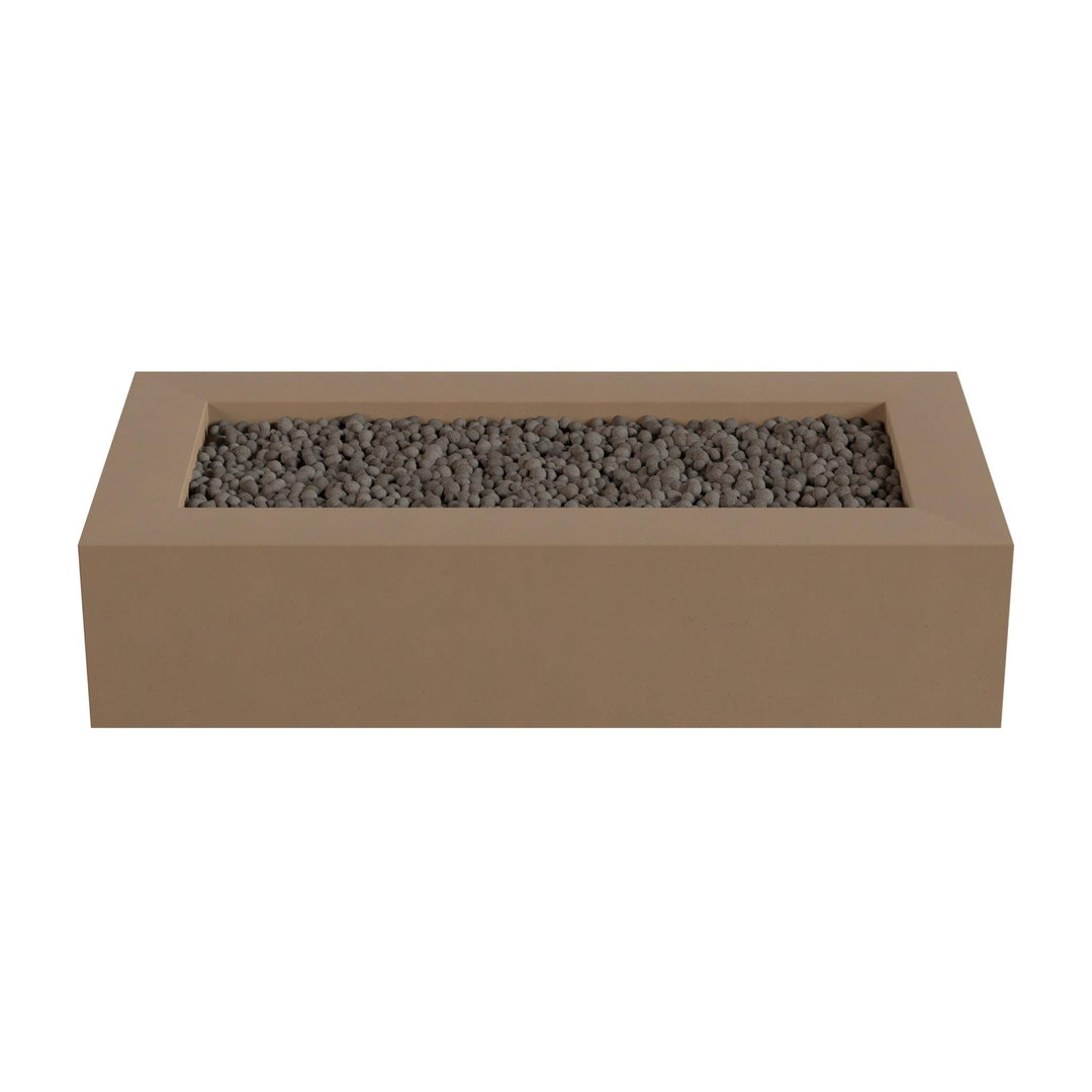 A rectangular planter box filled with small rocks or pebbles.