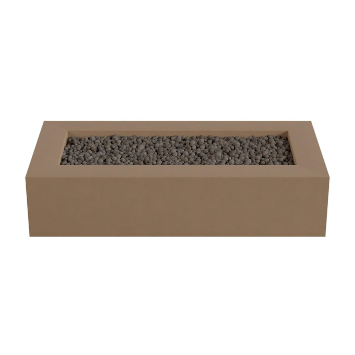 A rectangular planter box filled with small rocks or pebbles.