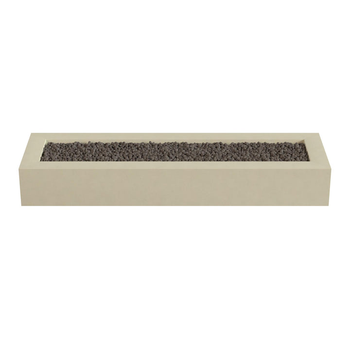 A rectangular planter box filled with small rocks or pebbles.