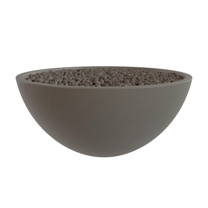 A gray bowl filled with small rocks or pebbles.