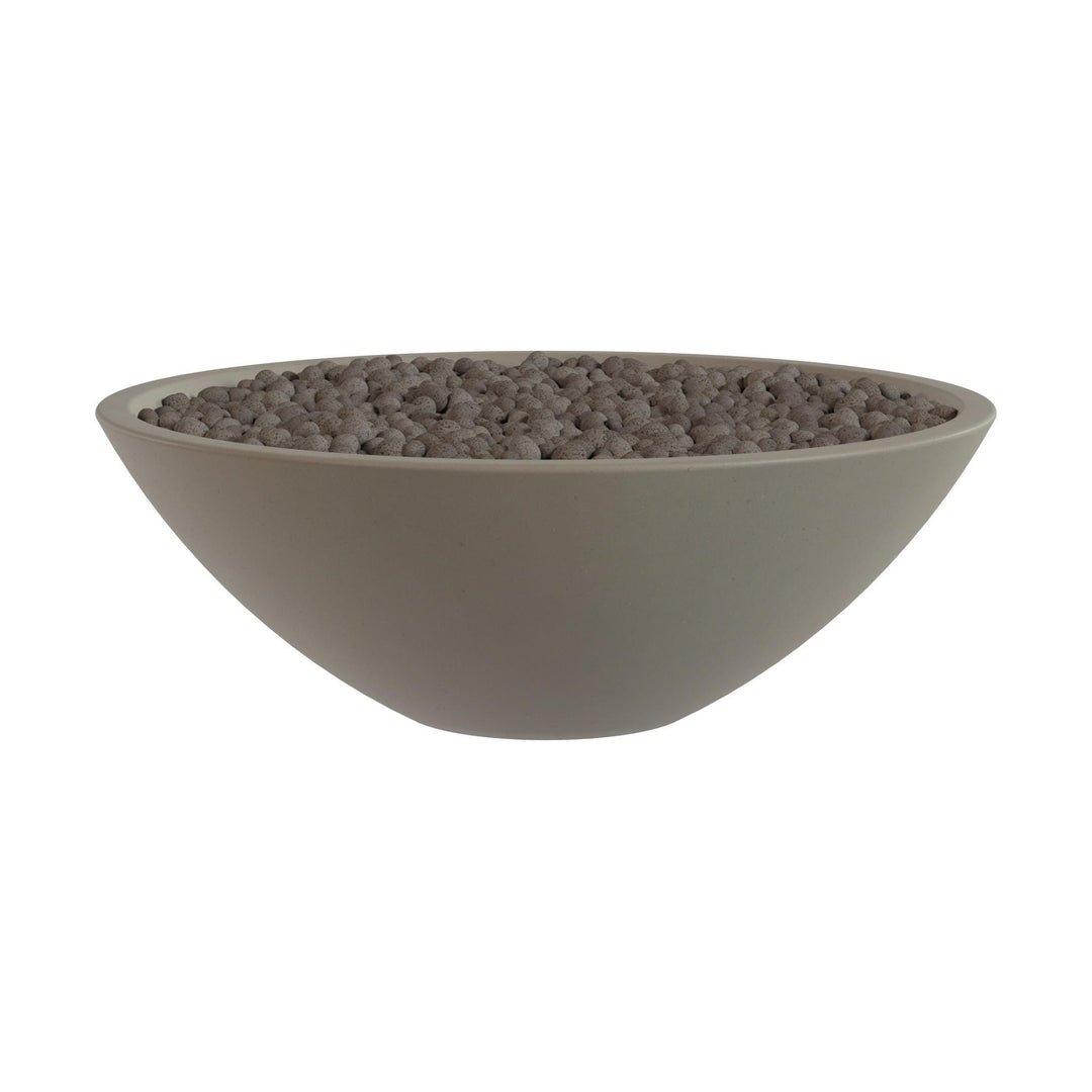 A gray bowl filled with small, round objects, possibly beads or stones.