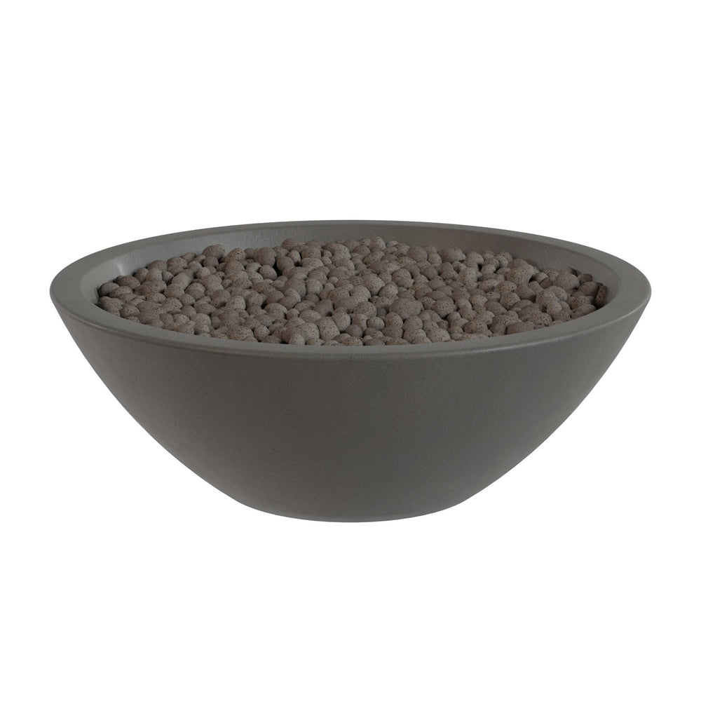 A gray bowl filled with small, round objects, possibly beads or stones.