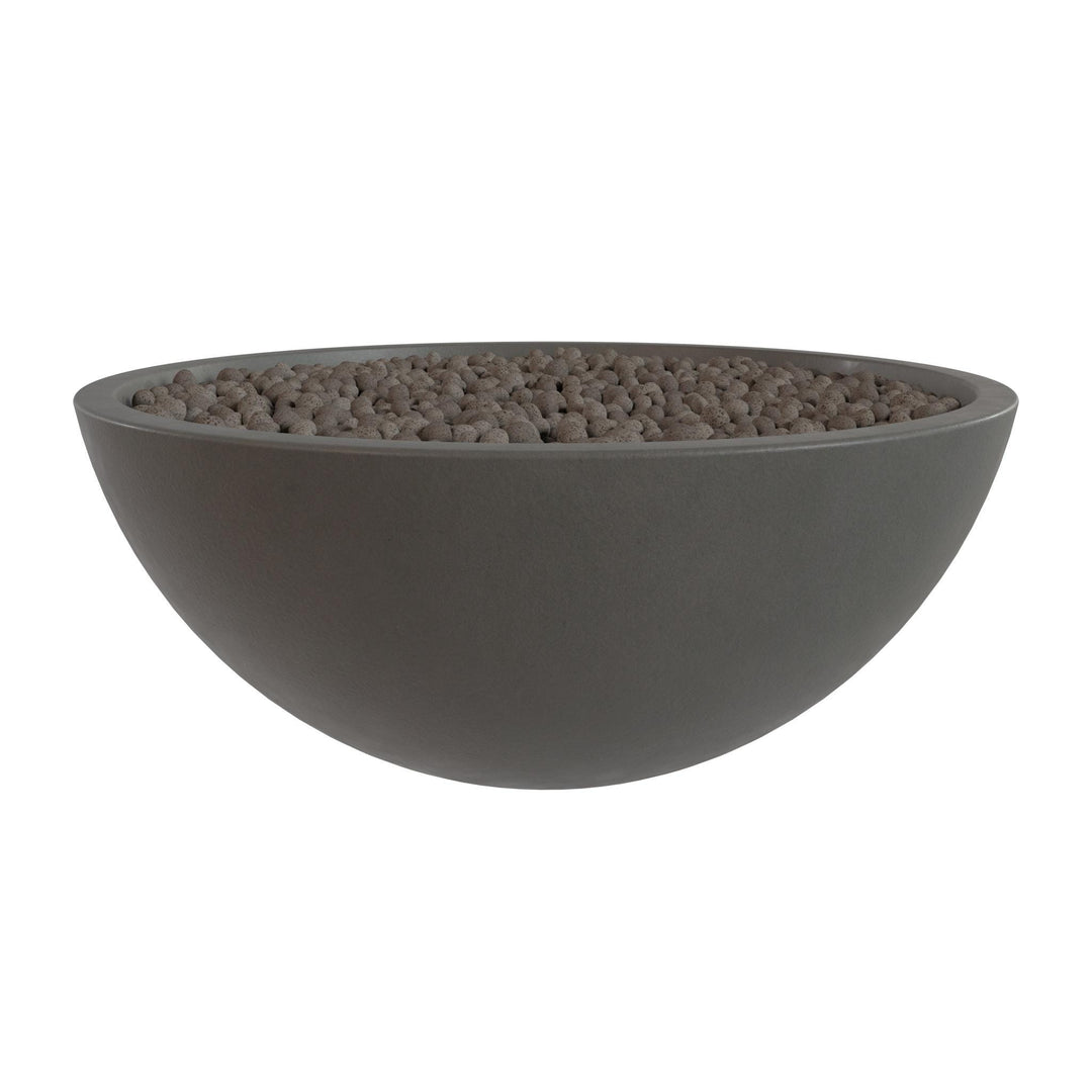 A gray bowl filled with small rocks or pebbles.