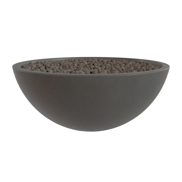 A gray bowl filled with small rocks or pebbles.